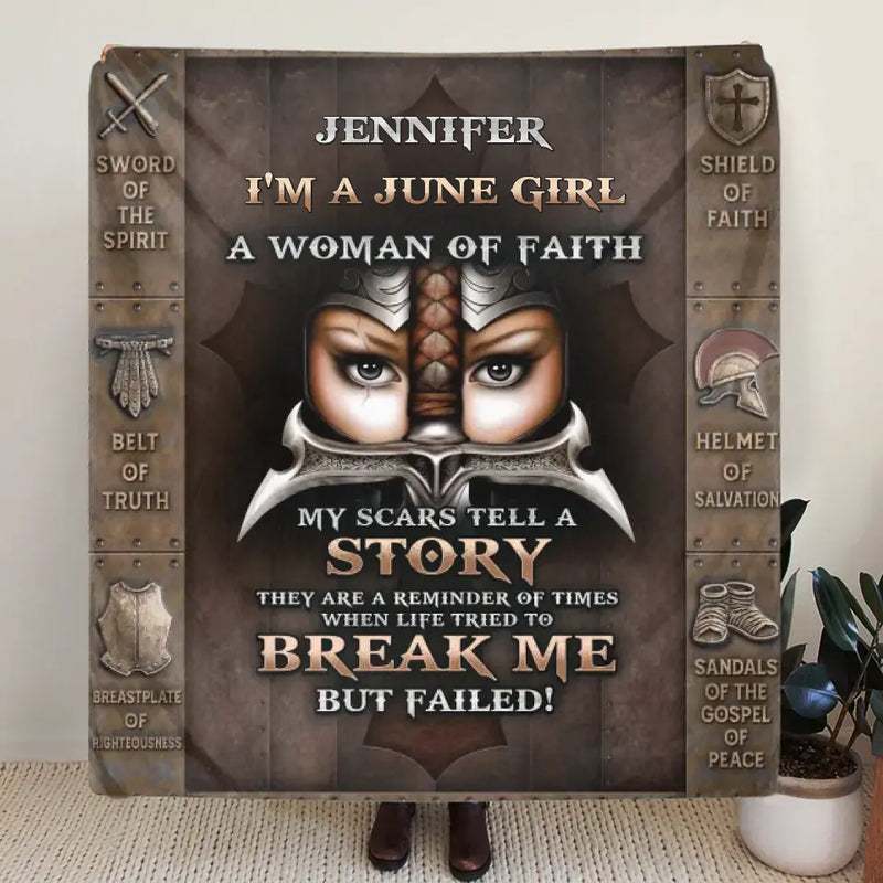 Personalized Female Warrior Fleece Throw Blanket/Quilt - Gift Idea For Warriors - I'm A June Girl