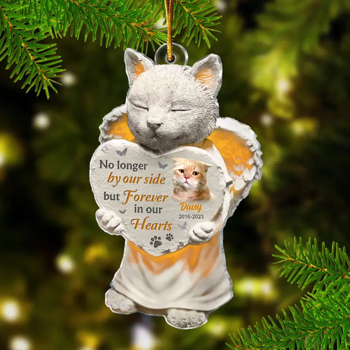 No Longer By Our Side But Forever In Our Hearts - Custom Personalized Memorial Acrylic Ornament - Memorial Gift Idea For Christmas/ Cat Owner - Upload Cat Photo