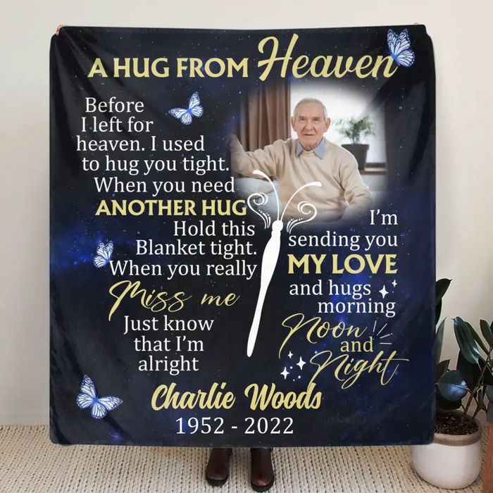 Custom Personalized Memorial Quilt/Single Layer Fleece Blanket - Upload Photo - Memorial Gift Idea For Family Member - I Used To Hug You Tight