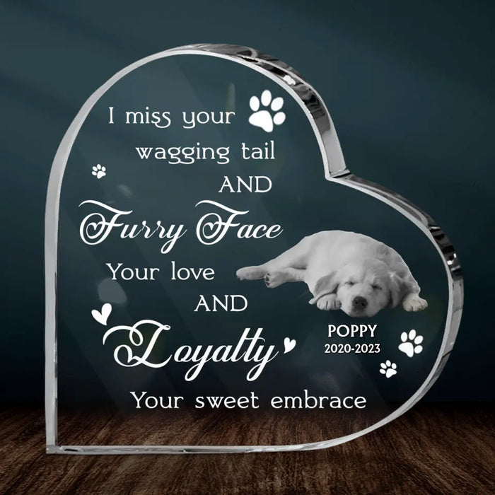 Custom Personalized Memorial Dog Crystal Heart - Upload Photo - Memorial Gift Idea For Pet Lover - I Miss Your Wagging Tail And Furry Face