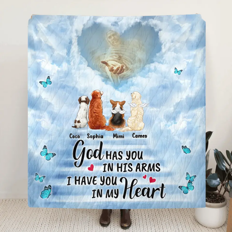 Personalized Memorial Pet Fleece Throw Blanket/Quilt - Memorial Gift Idea For Pet Lovers - God Has You In His Arms I Have You In My Heart