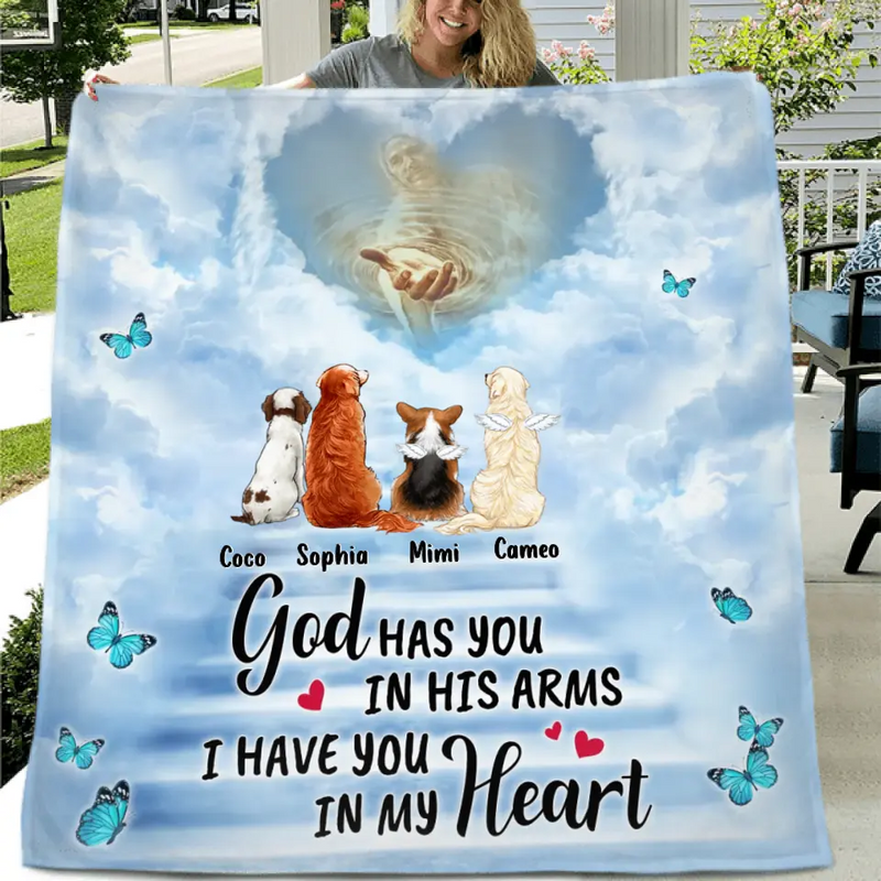 Personalized Memorial Pet Fleece Throw Blanket/Quilt - Memorial Gift Idea For Pet Lovers - God Has You In His Arms I Have You In My Heart