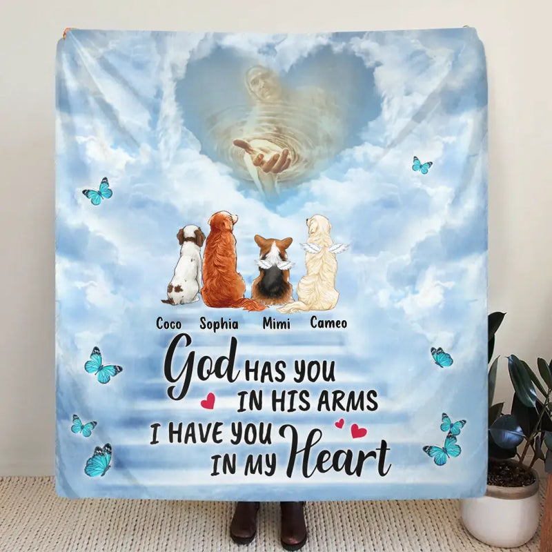 Personalized Memorial Pet Fleece Throw Blanket/Quilt - Memorial Gift Idea For Pet Lovers - God Has You In His Arms I Have You In My Heart