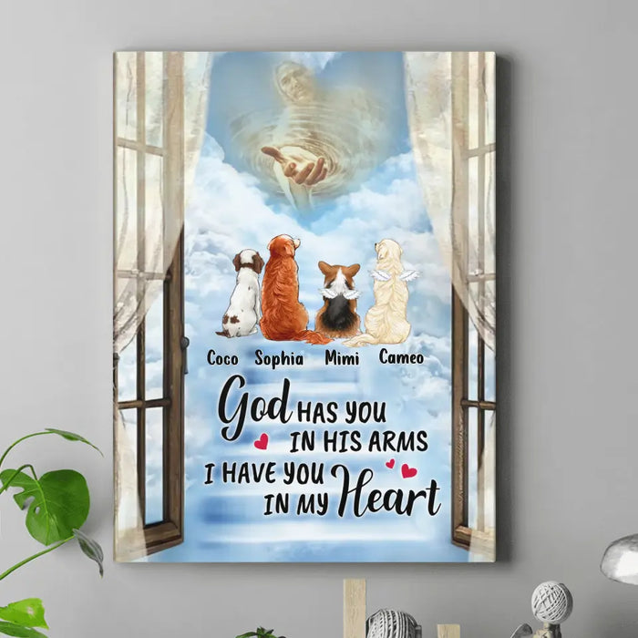 Personalized Memorial Pet Vertical Canvas - Memorial Gift Idea For Pet Lovers - God Has You In His Arms I Have You In My Heart