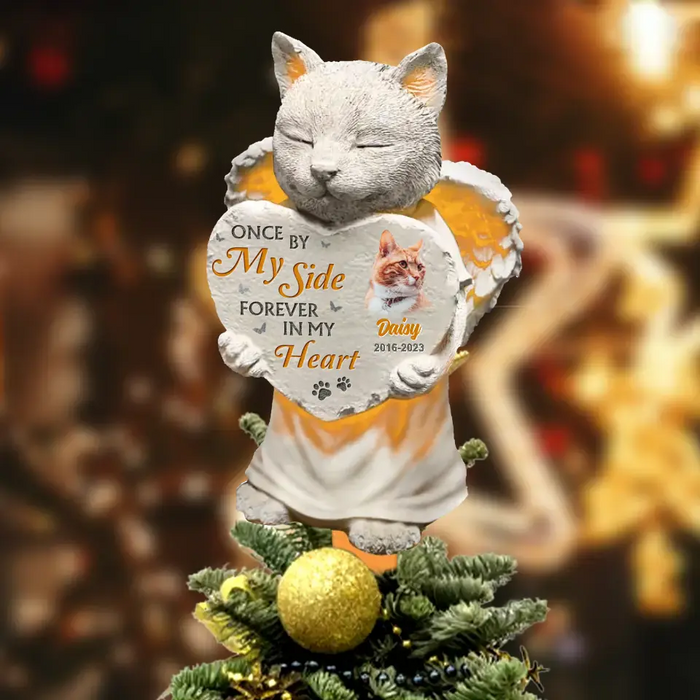 Custom Personalized Memorial Cat Tree Topper - Upload Photo - Christmas Memorial Gift Idea for Cat Owners - Once By My Side Forever In My Heart