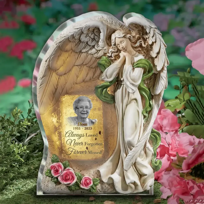 Custom Personalized Angel Memorial Photo Acrylic Plaque - Upload Photo - Christmas Memorial Gift Idea For Family Member - Always Loved Never Forgotten Forever Missed