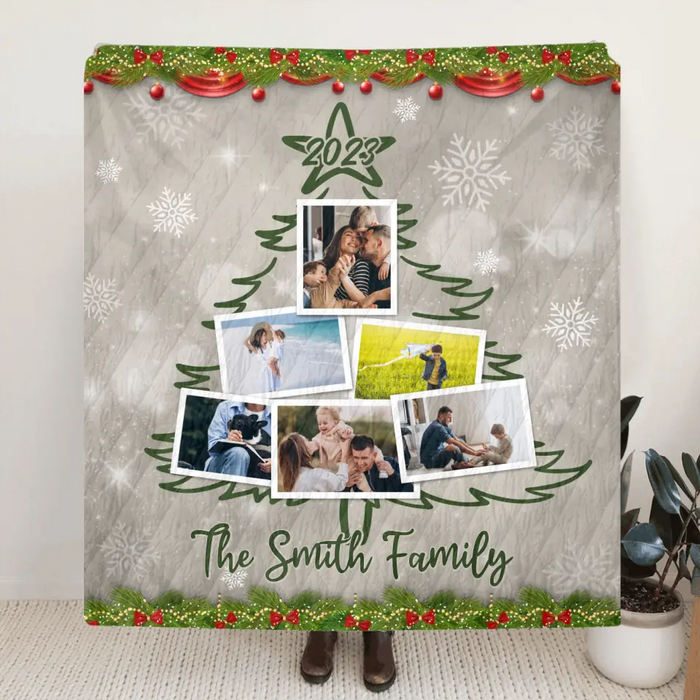 Custom Personalized Christmas Family Single Layer Fleece/Quilt Blanket - Upload Photos - Christmas Gift Idea For Family