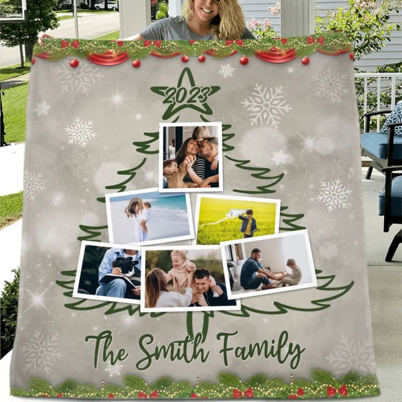 Personalized Christmas Family Quilt/Fleece Throw Blanket - Upload Photos - Christmas Gift Idea For Family