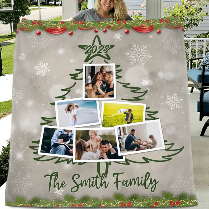 Custom Personalized Christmas Family Single Layer Fleece/Quilt Blanket - Upload Photos - Christmas Gift Idea For Family