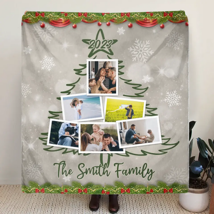 Custom Personalized Christmas Family Single Layer Fleece/Quilt Blanket - Upload Photos - Christmas Gift Idea For Family