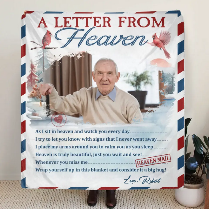 Custom Personalized Memorial Photo Quilt/ Single Layer Fleece Blanket - Memorial Gift Idea - Upload Photo - A Letter From Heaven