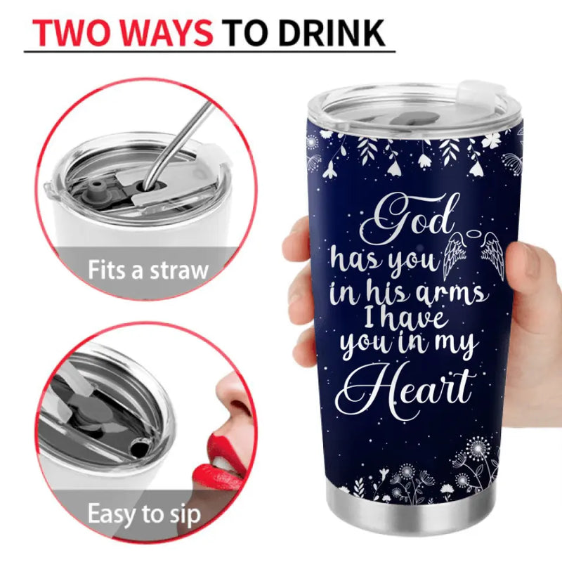 Personalized Memorial Photo Tumbler - Memorial Gift Idea For Family - God Has You In His Arms