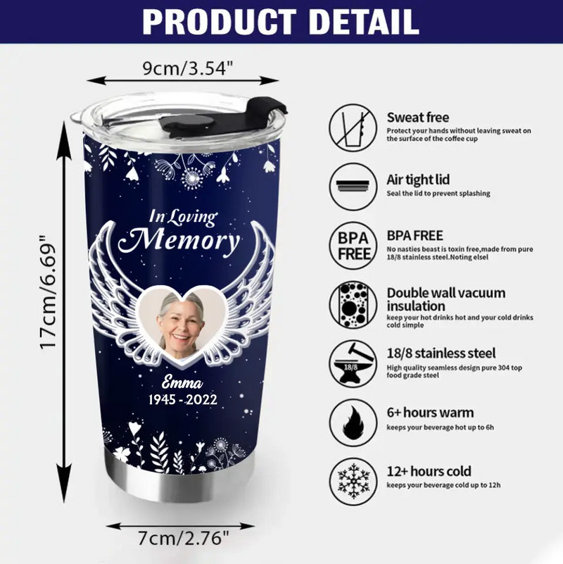 Personalized Memorial Photo Tumbler - Memorial Gift Idea For Family - God Has You In His Arms