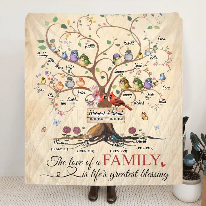 Custom Personalized Memorial Family Quilt/ Single Layer Fleece Blanket - Memorial Gift Idea - Family Of 4 Generations - The Love Of A Family Is Life's Greatest Blessing