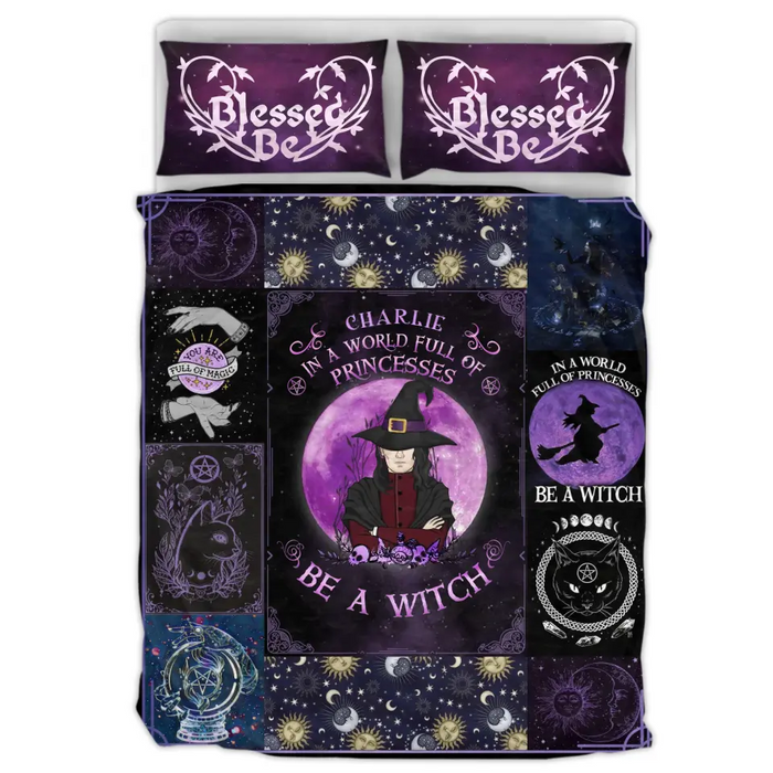 Custom Personalized Witch Male Quilt Bed Sets - Halloween Gift Idea For Witch Lovers - In A World Full Of Princesses Be A Witch