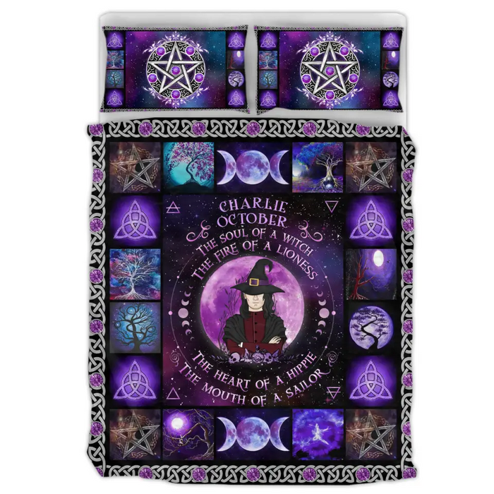 Personalized Male Witch Quilt Bed Sets - Halloween Gift Idea For Witch Lovers - October The Soul of A Witch The Fire Of A Lioness