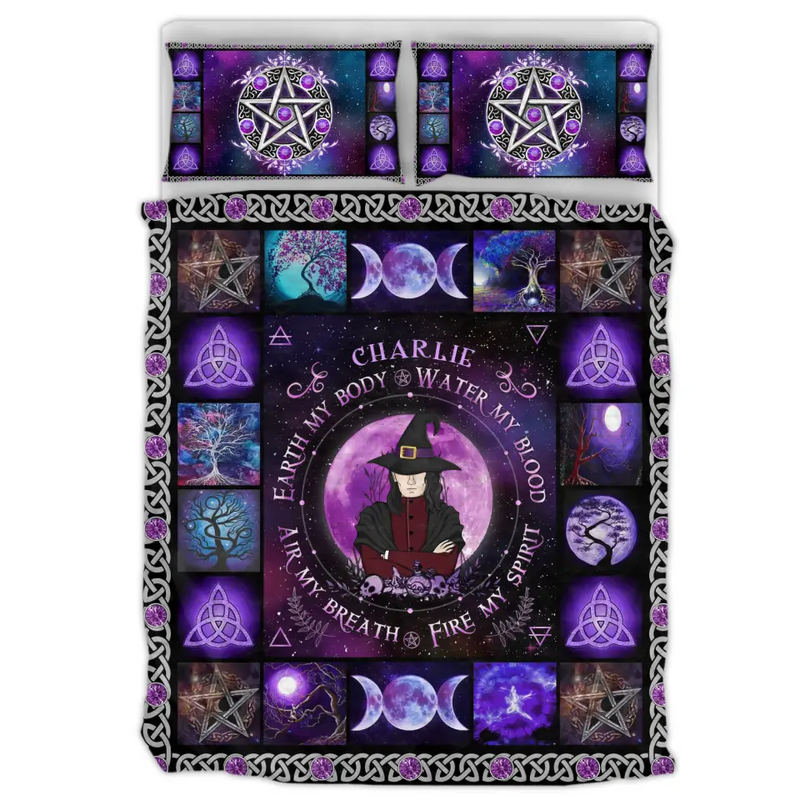 Personalized Male Witch Quilt Bed Sets - Halloween Gift For Witch Enthusiast - Earth My Body Water My Blood Air My Breath Fire My Spirit