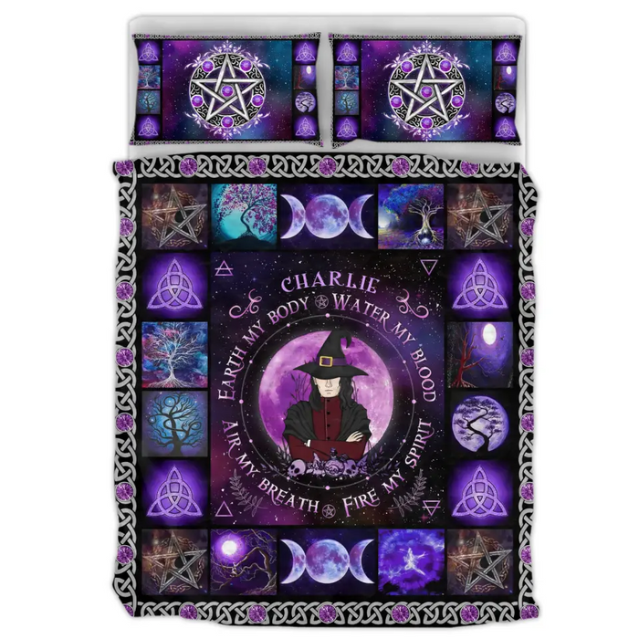 Personalized Male Witch Quilt Bed Sets - Halloween Gift Idea For Witch Lovers - Earth My Body Water My Blood Air My Breath Fire My Spirit