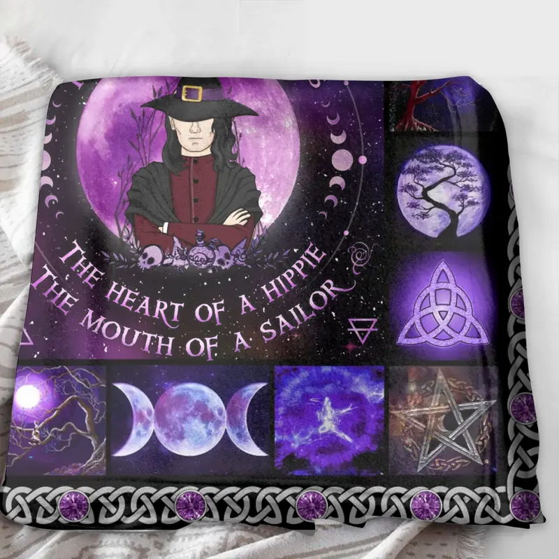 Personalized Witch Male Fleece Throw Blanket/Quilt - Halloween Gift Idea For Witch Lovers - October The Fire Of A Lioness