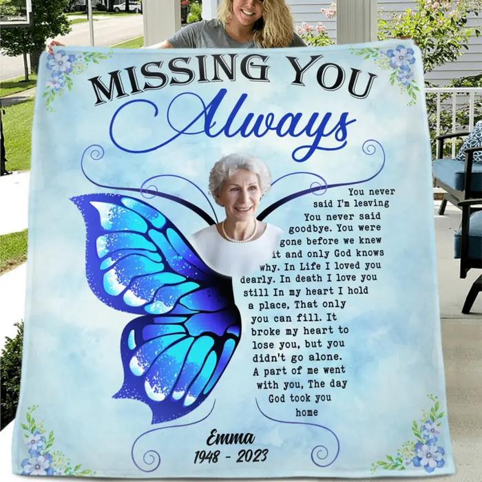 Custom Personalized Memorial Quilt/Single Layer Fleece Blanket - Upload Photo - Memorial Gift Idea For Family Member - You Never Said I'm Leaving