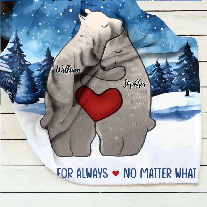 Custom Personalized Family Bear Together Quilt/ Single Layer Fleece Blanket - Gift Idea For Family/ Memorial Gift - Couple/ Parents With Upto 4 Kids - Forever For Always No Matter What