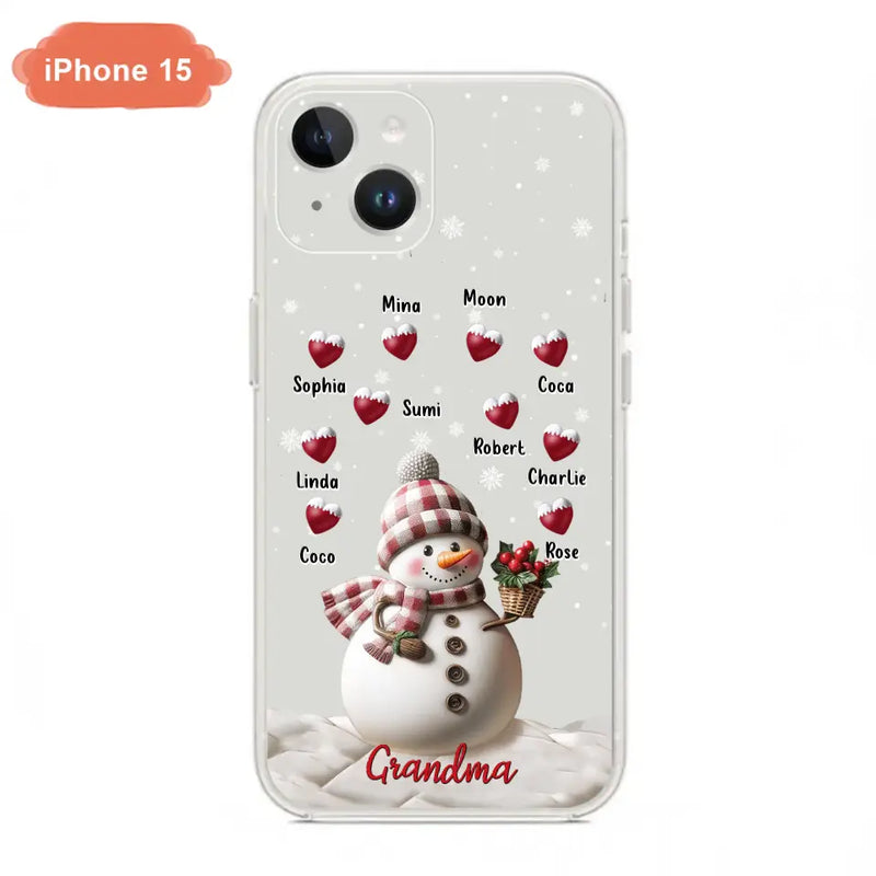 Personalized Snowman Grandma Phone Case - Christmas Gift Idea For Grandma - Up to 10 Kids - Case For iPhone/Samsung