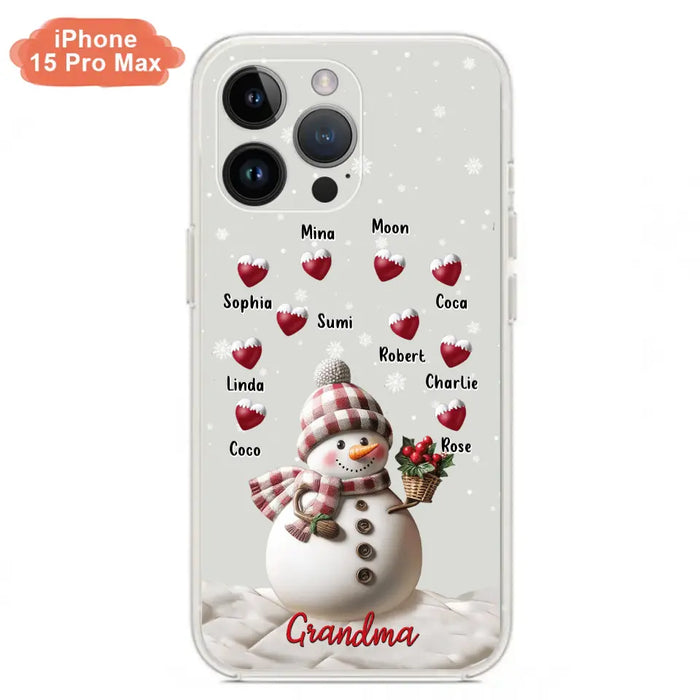 Custom Personalized Snowman Grandma Phone Case - Christmas Gift Idea For Grandma - Up to 10 Kids - Case For iPhone/Samsung