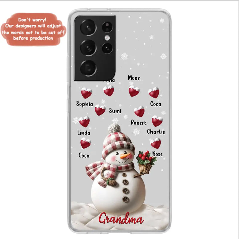 Personalized Snowman Grandma Phone Case - Christmas Gift Idea For Grandma - Up to 10 Kids - Case For iPhone/Samsung