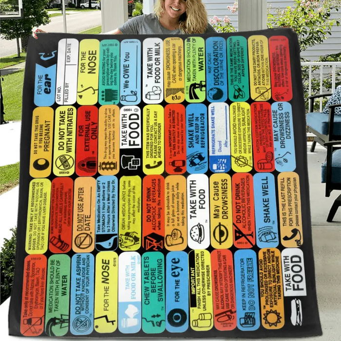 Personalized Pharmacy Labels Quilt/Fleece Throw Blanket - Gift Idea For Friends/Family Member/Pharmacist