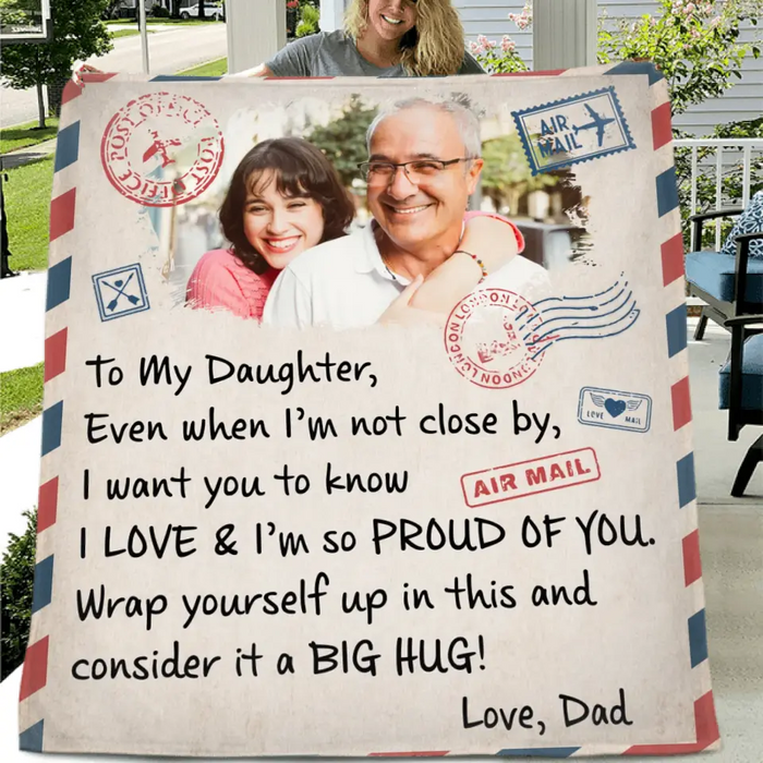 Custom Personalized Dad & Daughter Photo Quilt/ Single Layer Fleece Blanket - Gift Idea For Daughter From Dad - Upload Photo - Consider It A Big Hug