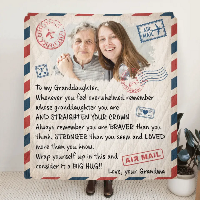 Custom Personalized To My Granddaughter Quilt/ Single Layer Fleece Blanket - Upload Photo - Wrap Yourself Up In This And Consider It A Big Hug