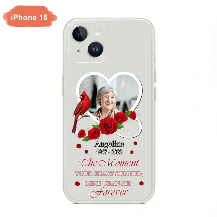 Custom Personalized Memorial Phone Case - Upload Photo - Memorial Gift Idea For Family Member - The Moment Your Heart Stopped Mine Changed Forever - Case For iPhone/Samsung