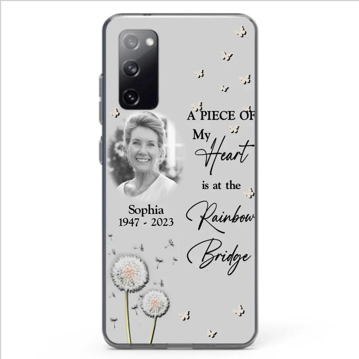 Custom Personalized Memorial Phone Case - Upload Photo - Memorial Gift Idea For Family Member - A Piece Of My Heart Is At The Rainbow Bridge - Case For iPhone/Samsung