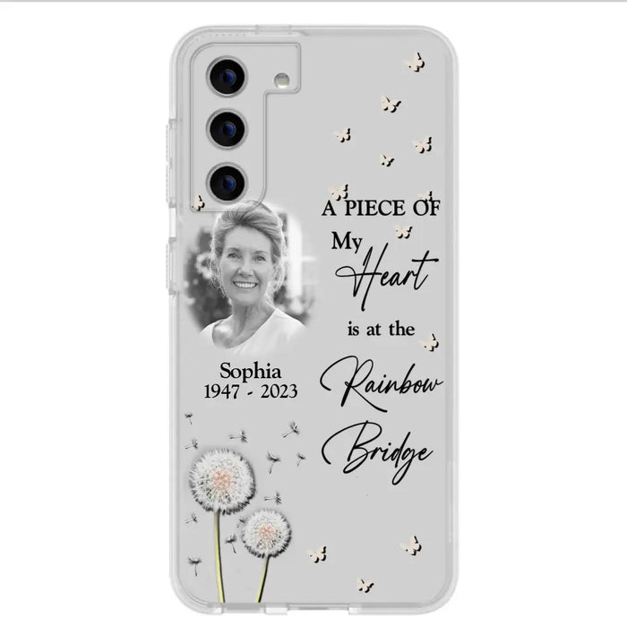 Custom Personalized Memorial Phone Case - Upload Photo - Memorial Gift Idea For Family Member - A Piece Of My Heart Is At The Rainbow Bridge - Case For iPhone/Samsung