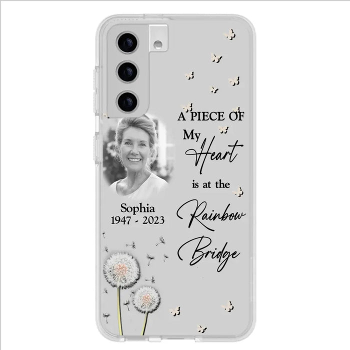 Custom Personalized Memorial Phone Case - Upload Photo - Memorial Gift Idea For Family Member - A Piece Of My Heart Is At The Rainbow Bridge - Case For iPhone/Samsung