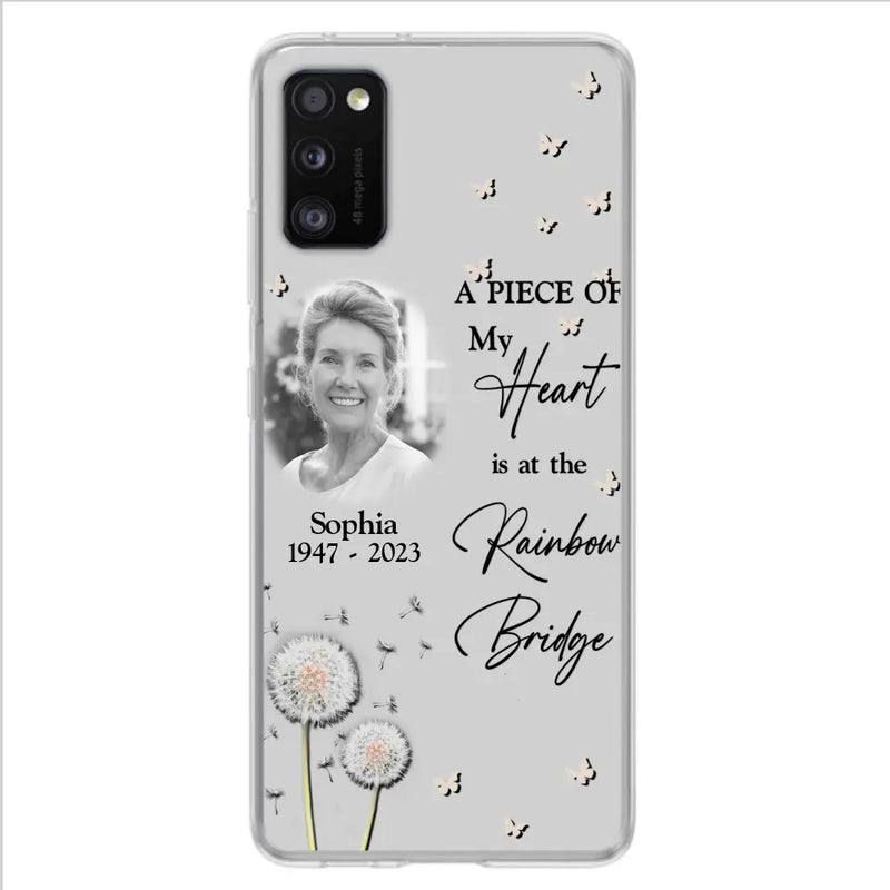 Personalized Memorial Phone Case - Upload Photo - Memorial Gift Idea For Family Member - A Piece Of My Heart Is At The Rainbow Bridge - Case For iPhone/Samsung