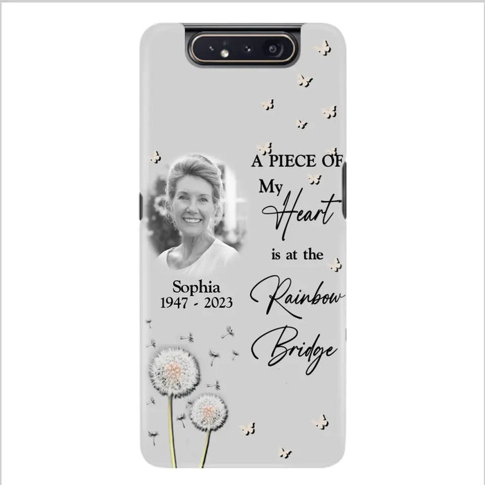 Custom Personalized Memorial Phone Case - Upload Photo - Memorial Gift Idea For Family Member - A Piece Of My Heart Is At The Rainbow Bridge - Case For iPhone/Samsung