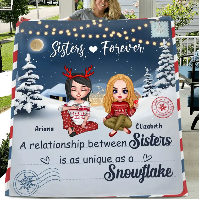 Personalized Sisters Quilt/Fleece Throw Blanket - Gift Idea For Friends/Christmas - Upto 5 Girls - Sisters Forever