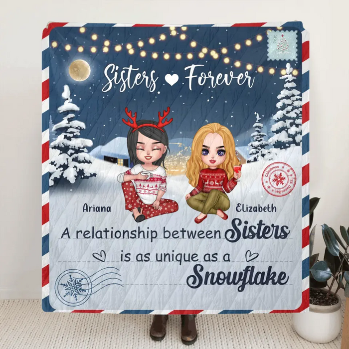 Personalized Sisters Quilt/Fleece Throw Blanket - Gift Idea For Friends/Christmas - Upto 5 Girls - Sisters Forever