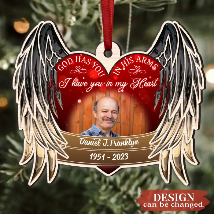 Custom Personalized Memorial Photo Wooden Ornament - Memorial Gift Idea for Christmas - God Has You In His Arms