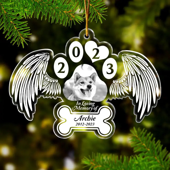 Custom Personalized Memorial Dog With Angel Wings Acrylic Ornament - Upload Photo - Christmas/Memorial Gift Idea for Pet Owners - In Loving Memory Of Dog