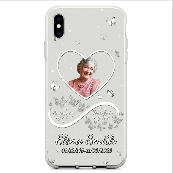 Custom Personalized Memorial Heart Phone Case - Memorial Gift Idea For Family - Upload Photo - Case For iPhone/Samsung - Always On My Mind Forever In My Heart