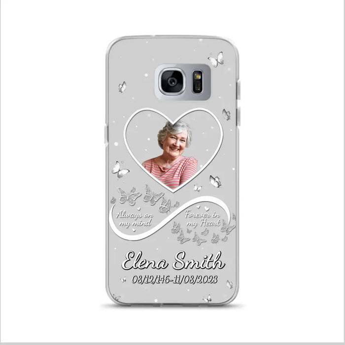 Custom Personalized Memorial Heart Phone Case - Memorial Gift Idea For Family - Upload Photo - Case For iPhone/Samsung - Always On My Mind Forever In My Heart