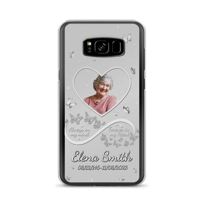 Custom Personalized Memorial Heart Phone Case - Memorial Gift Idea For Family - Upload Photo - Case For iPhone/Samsung - Always On My Mind Forever In My Heart