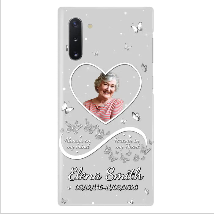 Custom Personalized Memorial Heart Phone Case - Memorial Gift Idea For Family - Upload Photo - Case For iPhone/Samsung - Always On My Mind Forever In My Heart