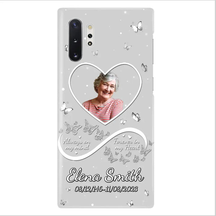 Custom Personalized Memorial Heart Phone Case - Memorial Gift Idea For Family - Upload Photo - Case For iPhone/Samsung - Always On My Mind Forever In My Heart