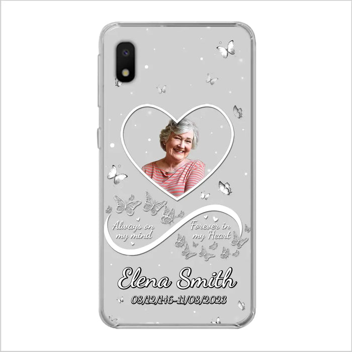 Custom Personalized Memorial Heart Phone Case - Memorial Gift Idea For Family - Upload Photo - Case For iPhone/Samsung - Always On My Mind Forever In My Heart