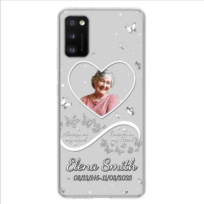 Custom Personalized Memorial Heart Phone Case - Memorial Gift Idea For Family - Upload Photo - Case For iPhone/Samsung - Always On My Mind Forever In My Heart