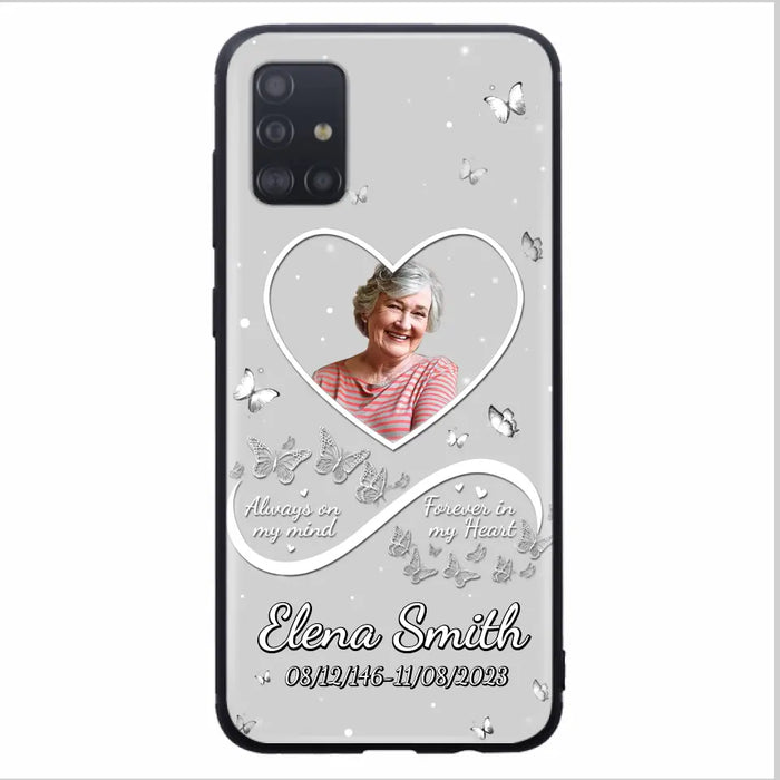 Custom Personalized Memorial Heart Phone Case - Memorial Gift Idea For Family - Upload Photo - Case For iPhone/Samsung - Always On My Mind Forever In My Heart