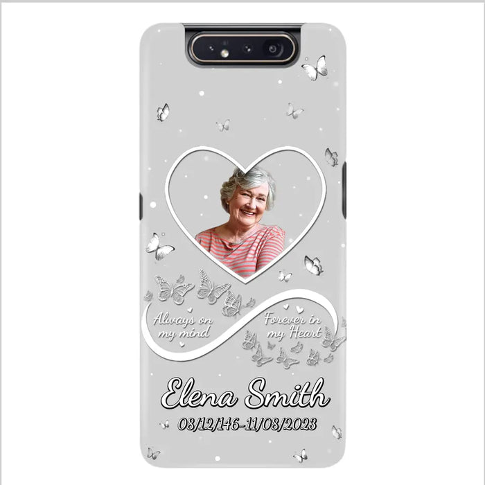 Custom Personalized Memorial Heart Phone Case - Memorial Gift Idea For Family - Upload Photo - Case For iPhone/Samsung - Always On My Mind Forever In My Heart